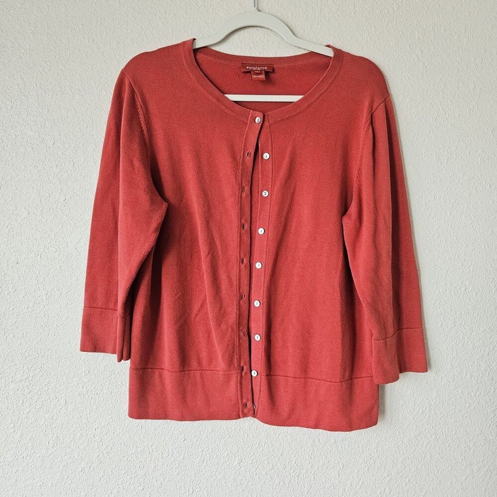 Sundance Womens Orange Cotton Cardigan Sweater Size M Cottagecore